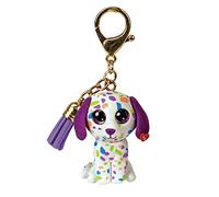 TY - Schlüsselring Mini Boos Clips - Hund - Darling - mehrfarbig - Mit lila Quaste - Der modische Schlüsselanhänger inspiriert von den berühmten Plüschtieren mit funkelnden großen Augen - 10 cm - 25056