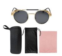 TYFGRT 1 Steampunk-Sonnenbrille, 1 Brillenetui, 1 Brillentasche, 1 Brillentuch, Retro-Sonnenbrille Mit Rundem Rahmen, Polarisierte Sonnenbrille, Unisex-Sonnenbrille