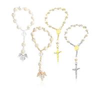 TYFGRT 2 Stück Engelsflügel-Armbänder Und 2 Stück Kreuz-Armbänder, Imitationsperlen-Armbänder, Elegante Armbänder, Damen-Armbänder, Bekleidungszubehör