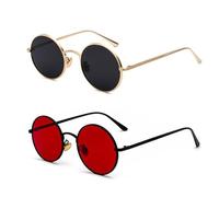 TYFGRT 2 Stück Runde Sonnenbrille, Sonnenbrille Mit Roten Gläsern, Unisex, Retro-Sonnenbrille, Metallbrille, Personalisierte Modeaccessoires-Dekoration