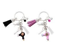 TYFGRT 2 Stück Schlüsselanhänger, Friseur Schlüsselanhänger Dekoration, Rosa, Schwarz, Metall, Friseur-Motiv