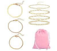 TYFGRT 7 Stück Goldarmbänder, 1 Stück Schmuckaufbewahrungstasche, Damen-Charm-Goldarmbänder, Stapelbare Armbanddekoration, Handschmuck-Set-Dekoration, Bekleidungszubehör