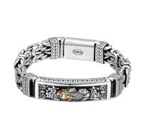 TYMONT S925 Sterling Silber Fortune Brave Armband, Männer Mobbing Brave Brave Vintage-Armband,Silber,18cm