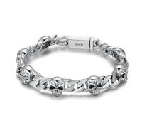TYMONT S925 Sterling Silber Punk Totenkopf Armband, Men's Cuban Chain Skull Bracelet,Silber,18cm