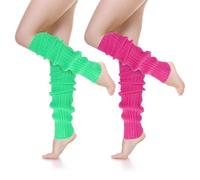 Tyqour 2 Paar Beinstulpen Neon Strümpfe für 80er 90er Jahre Damen Bein Stulpen Neon Pink Fluoreszierend Grün Gestrickte Beinstulpen 80er 90er Jahre Motto Party Fasching Karneval Oder zum Tanzen