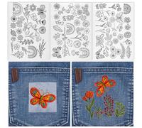 Tyqour 3 Blatt 79 Stück Stickvlies Wasserlöslich Stickvorlagen Wasserlöslich mit Blumenmustern,Selbstklebend Stickaufkleber Stickvorlagen Wasserlösliches Stickvlies Selbstklebend für DIY Projekte