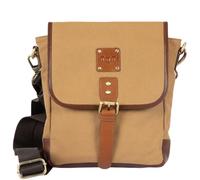 TYT Ostro, Herren-Umhängetasche mit Magnetklappe, Shoulder Bag aus Wax Canvas und Leder mit Logo, verstellbarer und abnehmbarer Schultergurt, 24 x 21 x 6,5 cm, Sandfarben