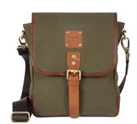 TYT Ostro, Herren-Umhängetasche mit Magnetklappe, Shoulder Bag aus Wax Canvas und Leder mit Logo, verstellbarer und abnehmbarer Schultergurt, 24 x 21 x 6,5 cm, Wald