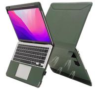 TYTX Kompatibel mit MacBook Air 13 Zoll Hülle Leder Case für MacBook Air 13 2021-2018 (A2337M1/A2179/A1932),Laptop-Hülle Schutzhülle Case Cover mit Heat-Vent und Stand Funktion, Grün