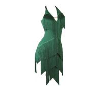 Tytyozay Damen Quaste Latein Tanzkleid, V-Ausschnitt Asymmetrischer Latein Tanzrock Wettkampfkostüm Für Erwachsene Für Walzer Ballsaal Salsa Samba Tango Cha Cha,Grün,XXL