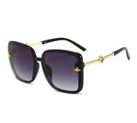 TYUVIVO Fashion Bee Übergroße quadratische Sonnenbrille für Damen und Herren, Vintage, Metall, vielseitige Sonnenbrille für Damen, Schwarz, Grau, Einheitsgröße