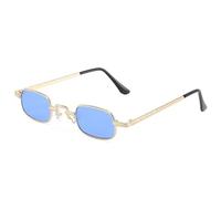 TYUVIVO Kleine rechteckige Sonnenbrille für Damen und Herren, modischer Retro-Sonnenbrillenrahmen aus Metall, Vintage-Punk-Sonnenbrille, UV400-Schutz, Goldblau, Einheitsgröße