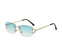 TYUVIVO Kleine, schmale, randlose Sonnenbrille, modische, rahmenlose, rechteckige, getönte Gläser, Brille für Damen und Herren, Einheitsgröße, Goldbraun