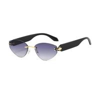 TYUVIVO Luxuriöse rahmenlose ovale Sonnenbrille mit Farbverlauf für Damen, Persönlichkeit, Perleneinlage, UV400 (schwarzgrau)