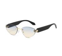 TYUVIVO Luxuriöse rahmenlose ovale Sonnenbrille mit Farbverlauf für Damen, Persönlichkeit, Perleneinlage, UV400 (schwarz, blau, braun)