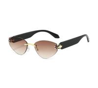 TYUVIVO Luxuriöse rahmenlose ovale Sonnenbrille mit Farbverlauf für Damen, Persönlichkeit, Perleneinlage, UV400 (schwarzbraun)