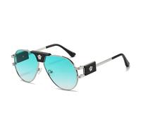 TYUVIVO Luxuriöse Sonnenbrille für Herren, zum Autofahren, Sonnenbrille für Männer und Frauen, Vintage, schwarze Sonnenbrille, UV400, Silbergrün, Einheitsgröße