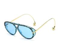 TYUVIVO Luxuriöse übergroße Sonnenbrillen für Damen und Herren, beliebte Vintage-Punk-Brille mit Doppelsteg (Leopardenblau)