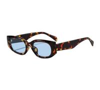 TYUVIVO Mode Retro Kleine Ovale Sonnenbrille Damen Herren Metall Scharnier Brillen Luxus UV400 (Leopardenblau)