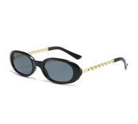 TYUVIVO Modische kleine ovale Damen-Sonnenbrille im Retro-Stil mit Metallkettenbügeln, Herren-Outdoor-Punk-Stil, UV400 (Schwarz/Grau)