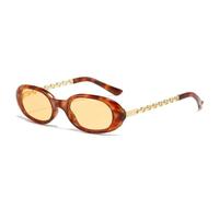 TYUVIVO Modische kleine ovale Damen-Sonnenbrille im Retro-Stil mit Metallkettenbügeln, Herren-Outdoor-Punk-Stil, UV400 (Bernsteinfarbenes Helltee)