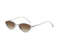 TYUVIVO Modische kleine ovale Damen-Sonnenbrille im Vintage-Stil mit Farbverlauf, UV400-Schutz, Damenbrille für Damen und Herren (Weiß-Silber-Braun)