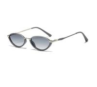 TYUVIVO Modische kleine ovale Damen-Sonnenbrille im Vintage-Stil mit Farbverlauf, UV400-Schutz, Damenbrille für Damen und Herren (Grau-Silber-Grau)