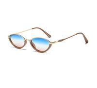 TYUVIVO Modische kleine ovale Damen-Sonnenbrille im Vintage-Stil mit Farbverlauf, UV400-Schutz, Damenbrille für Damen und Herren (Kaffee-Blau-Braun)