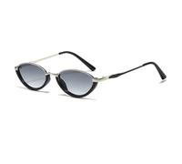 TYUVIVO Modische kleine ovale Damen-Sonnenbrille im Vintage-Stil mit Farbverlauf, UV400-Schutz, Damenbrille für Damen und Herren (Schwarz-Silber-Grau)