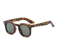 TYUVIVO Modische kleine quadratische Sonnenbrille für Damen, Retro-Nieten, Bonbonfarben, UV400, Punk-Sonnenbrille für Herren, Leopardenmuster, Dunkelgrün, Einheitsgröße