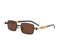 TYUVIVO Modische, kleine rechteckige Luxus-Sonnenbrille für Damen mit Retro-Nieten, UV400 (Schwarz/Dunkelbraun)