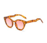 TYUVIVO Modische ovale Sonnenbrille mit klarem Ozean-Verlaufsglas für Damen, UV400, Vintage-Blau-Rosa (Leopardenrosa)