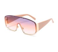 TYUVIVO Modische übergroße randlose einteilige Sonnenbrille für Damen, quadratische Nieten, Sonnenbrille für Herren, Vintage-Sonnenbrille, UV400, Orange, Einheitsgröße