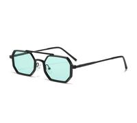 TYUVIVO Retro Doppelstege Herren Polygon Kleine Quadratische Sonnenbrille Mode Klare Ozean Verlaufsgläser Brillen Damen Metallrahmen,Schwarz Grün,Einheitsgröße