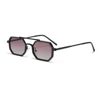 TYUVIVO Retro Doppelstege Herren Polygon Kleine Quadratische Sonnenbrille Mode Klare Ozean Verlaufsgläser Brillen Damen Metallrahmen,Schwarz Lila,Einheitsgröße