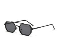 TYUVIVO Retro Doppelstege Herren Polygon Kleine Quadratische Sonnenbrille Mode Klare Ozean Verlaufsgläser Brillen Damen Metallrahmen,Schwarz Grau,Einheitsgröße