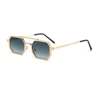 TYUVIVO Retro Doppelstege Herren Polygon Kleine Quadratische Sonnenbrille Mode Klare Ozean Verlaufsgläser Brillen Damen Metallrahmen,Golden Green,Einheitsgröße