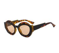 TYUVIVO Retro Einzigartige Doppelfarbene Ovale Sonnenbrille Damen Mode Klarer Farbverlauf UV400 Herren Punk Leopard (Leopard helltee)
