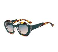 TYUVIVO Retro Einzigartige zweifarbige ovale Sonnenbrille Damenmode Klarer Farbverlauf UV400 Herren Punk Leopard (Leopardengrüner Tee)