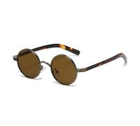 TYUVIVO Retro kleine runde Punk-Sonnenbrille aus Metall für Damen und Herren, UV400 klare Gläser (Bronze Leopard Tea)