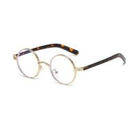 TYUVIVO Retro kleine runde Punk-Sonnenbrille aus Metall für Damen und Herren, UV400 klare Gläser (Goldener Leoparden-Klar)