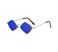 TYUVIVO Retro-Sonnenbrille in Diamantform, viereckiger Metallrahmen, Sonnenschutz, trendige Sonnenbrille mit bunten Gläsern, UV-Schutzfolie, Silber, verspiegeltes Blau, Einheitsgröße