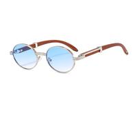 TYUVIVO Runde Luxus-Sonnenbrille im Vintage-Stil für Damen und Herren, kleine Rahmen, ovale Sonnenbrille, weiblich, klassisch, schwarze Gläser, UV400-Schutz, Brillen, Silber, Blau, Einheitsgröße