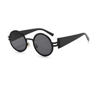 TYUVIVO Runde Sonnenbrille mit Metallrahmen für Damen und Herren, modische Punk-Brille, stylisch, UV-Schutz 400 (Schwarz-Schwarz)