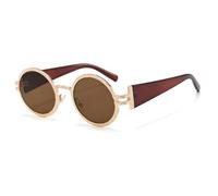 TYUVIVO Runde Sonnenbrille mit Metallrahmen für Damen und Herren, modische Punk-Brille, stylisch, UV-Schutz 400 (Gold-Braun)