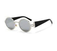 TYUVIVO Runde Sonnenbrille mit Metallrahmen für Damen und Herren, modische Punk-Brille, stylisch, UV400 (Silber-Silberverspiegelt)