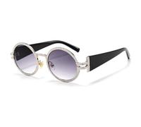 TYUVIVO Runde Sonnenbrille mit Metallrahmen für Damen und Herren, modische Punk-Brille, stylisch, UV400 (Silber-Grau)