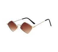 TYUVIVO Sonnenbrille im Retro-Rautenstil, viereckiger Metallrahmen, Sonnenschutz, modische Sonnenbrille mit bunten Gläsern, UV-Schutzfolie, Gold, Tee, Einheitsgröße