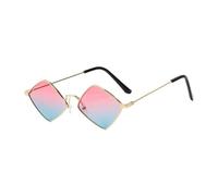 TYUVIVO Sonnenbrille in Rautenform im Retro-Stil, viereckiger Metallrahmen, Sonnenschutz, modische Sonnenbrille mit bunten Gläsern und UV-Schutzfolie, Gold, Rosa, Blau, Einheitsgröße