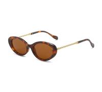 TYUVIVO Vintage ovale Sonnenbrille Damenmode Einzigartige Metallkettenbügel Brille UV400 Herren Cat-Eye (Leopardenmuster)
